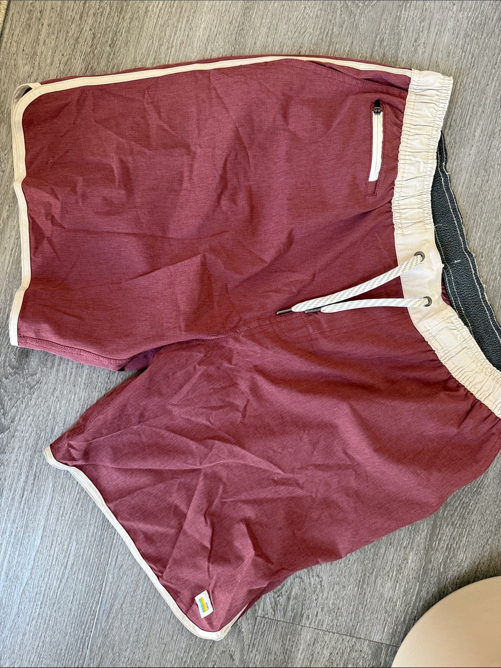 Vuori Men’s Maroon Linerless Athletic Shorts with Drawstring